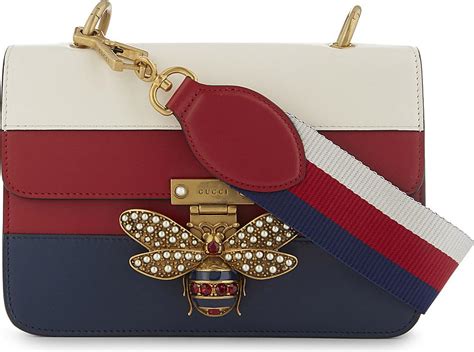 Gucci Ladies Jewelled Bee Leather Shoulder Bag In Blue Red White Red