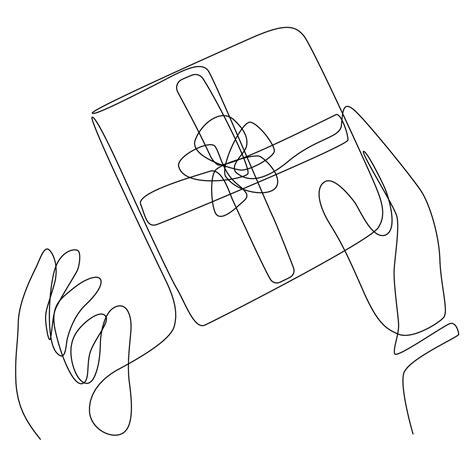 Single Continuous One Line Drawing Hands Holding Packaged Gift Box With