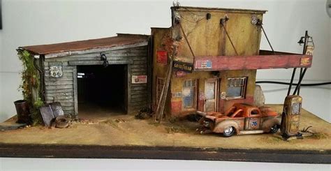 1 64 SCALE DIORAMA VINTAGE WORKSHOP GAS STATION ALL ARTISAN READY TO