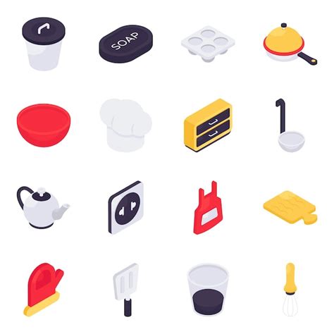 Premium Vector Set Of Kitchen Tools Isometric Icons