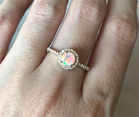 Opal Engagement Vintage Ring Set Halo Opal Promise Ring With Band