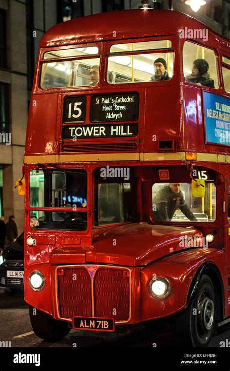 Night Image Of Old Double Decker Bus In London Street Stock Photo Alamy