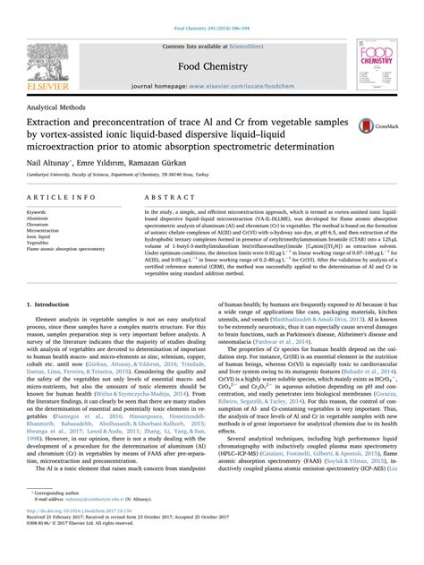 Pdf Extraction And Preconcentration Of Trace Al And Cr From Vegetable