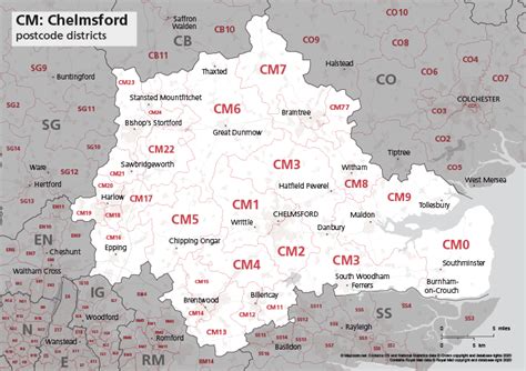 Map of CM postcode districts – Chelmsford – Maproom