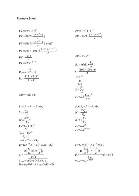 Rm Formula Sheet Lecture Notes All Formula Sheet Fv Pv R N