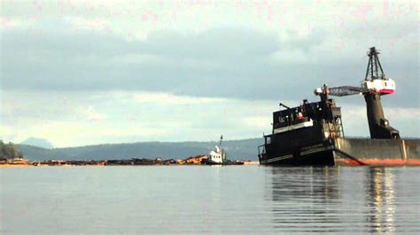 Tug Boat Log Boom Barge Filmed In Ladysmith British Columbia Canada