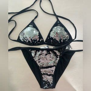 Fashion Nova Swim Sequin 2 Piece Bikini Set Blacksilver Nwt Poshmark