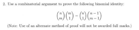 Solved Use A Combinatorial Argument To Prove The Chegg