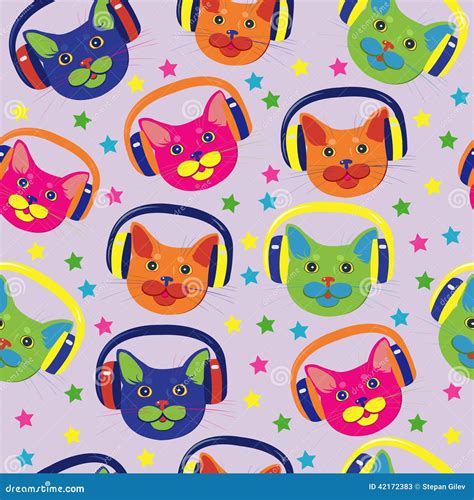 Seamless Pattern Of Colored Cats Stock Vector Illustration Of