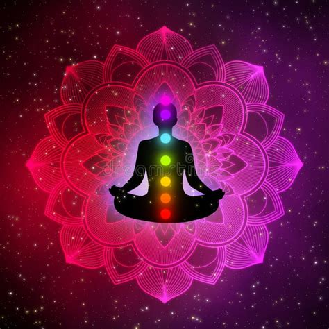 Meditación Abstracta Hombre Y Siete Chakra En El Universo Stock de