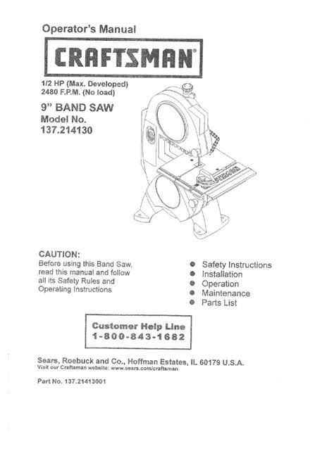 Sears Craftsman Band Saw Parts List