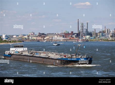 Tanker Vessel On The Rhine View To The Chempark Former Known As The