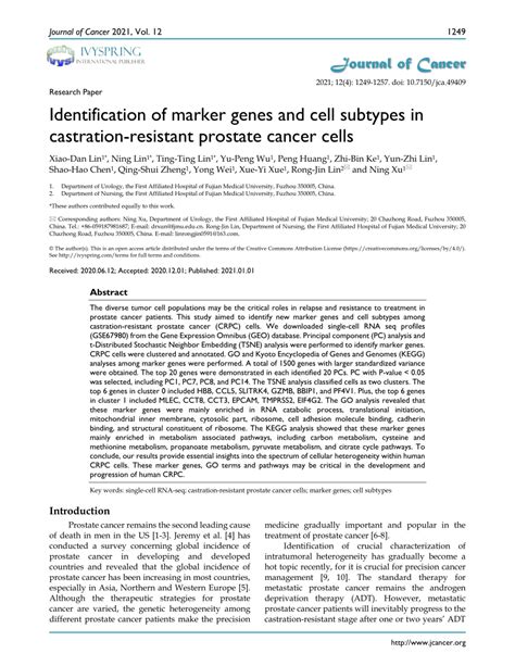 Pdf Identification Of Marker Genes And Cell Subtypes In Castration