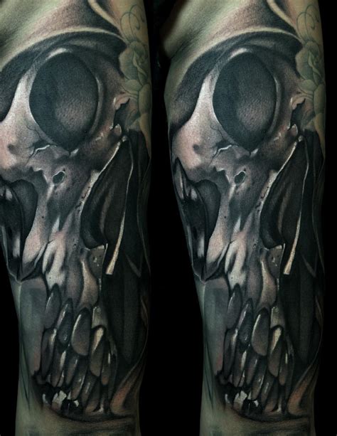 Black and Gray skull Tattoo by Mike Demasi : Tattoos