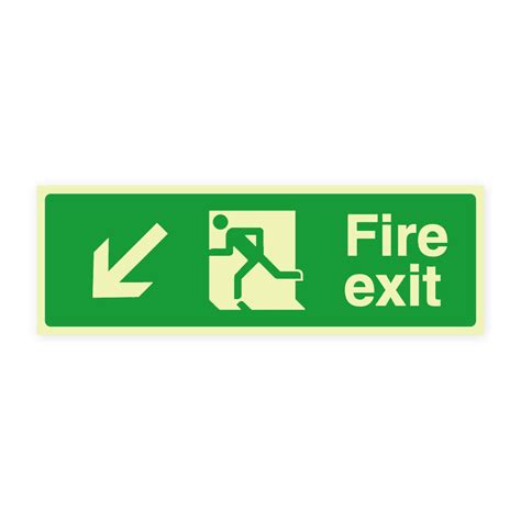 Fire Exit Sign Vinyl Sticker Photoluminescent With Text Bs Iso