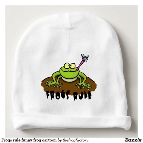 Frogs Rule Funny Frog Cartoon Baby Beanie Funny Frog Frog Cartoon