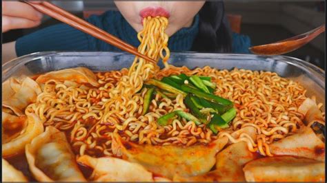 Asmr Soupy Samyang Fire Noodles Veggie Dumplings Eating Sounds