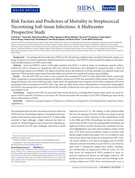 Pdf Risk Factors And Predictors Of Mortality In Streptococcal Necrotizing Soft Tissue