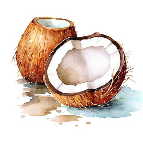 Premium Photo Watercolor Illustration Of Coconuts Isolated On A White