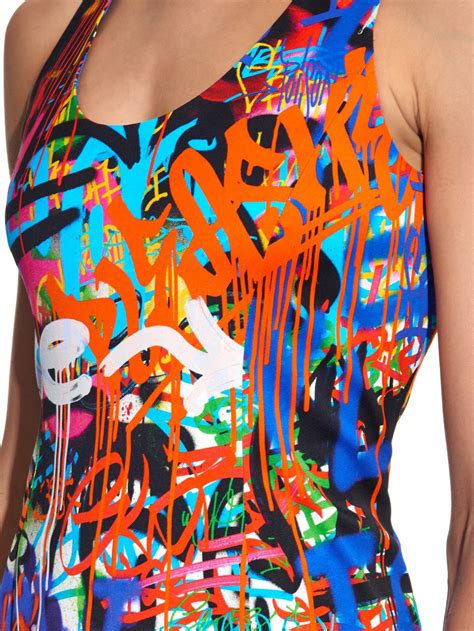 Moschino Graffiti Print Satin Dress Lyst