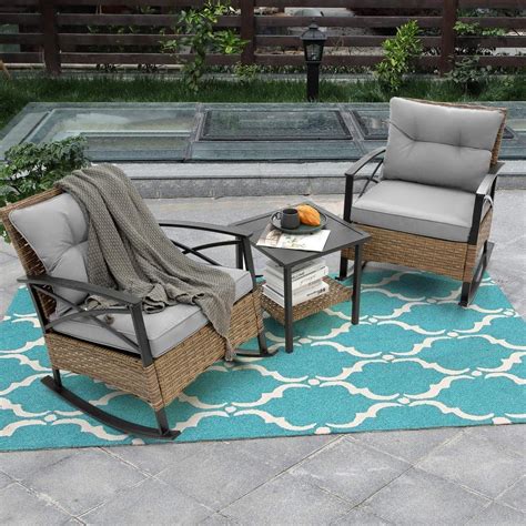 Tenleaf Piece Wicker Outdoor Bistro Set With Gray Cushions Tf Od