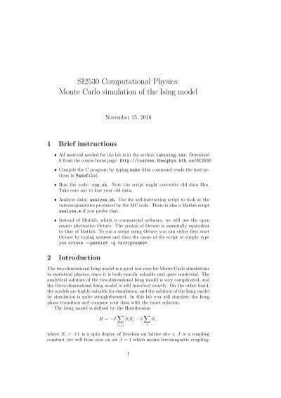 Monte Carlo Simulation Of The Ising Model