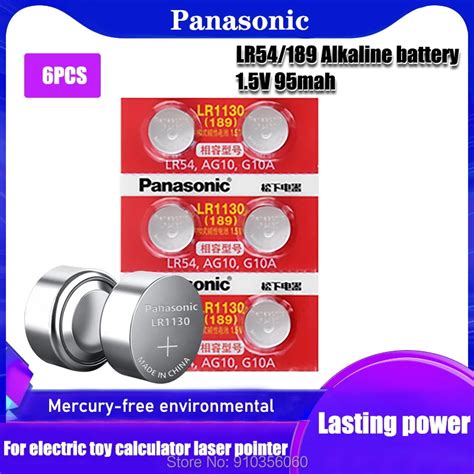 6pc Alkaline Cell Coin Battery Panasonic 155v Ag10 Lr54 189 Sr54 389 189 Lr1130 389 Sr1130