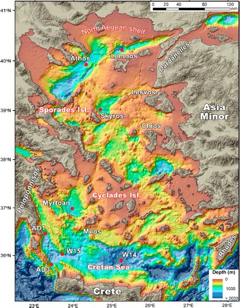 Bathymetric Map Of The Aegean Sea Data From Marine Information