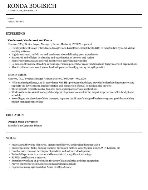 Project Manager Scrum Master Resume Samples Velvet Jobs