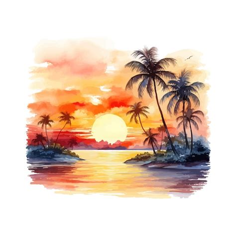 Premium Vector Watercolor Tropical Sunset Vector Illustration Design