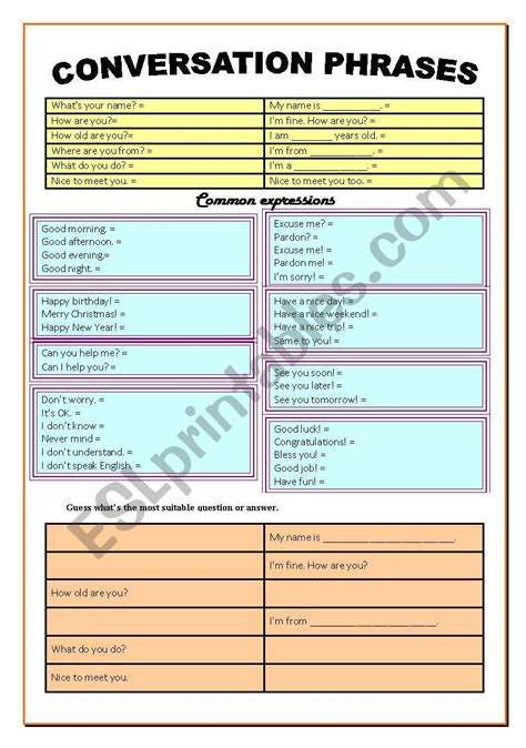 Conversation Phrases Esl Worksheet By Bibilolo