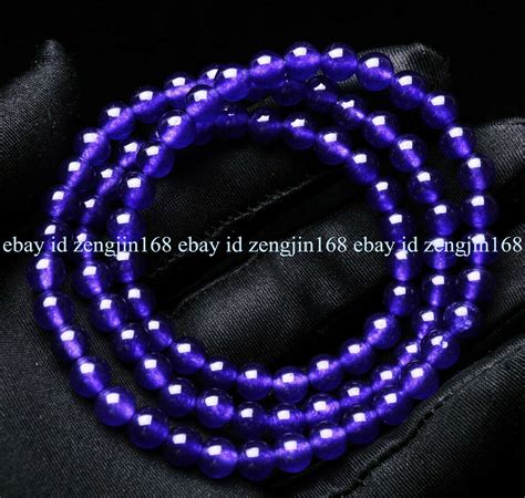 Pcs Natural Mm Purple Jade Round Gemstone Beads Stretchy Bracelet