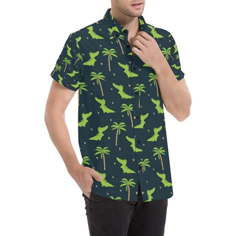 Alligator Pattern Print Design 02 Mens Short Sleeve Button Up Shirt