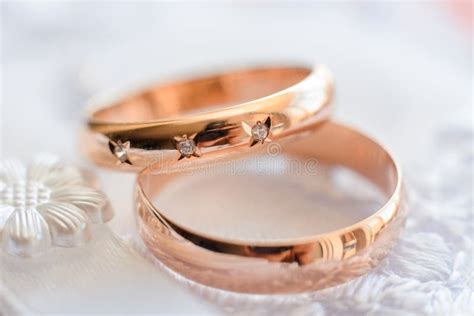 Pair Of Gold Wedding Rings For A Wedding Ceremony Stock Photo Image