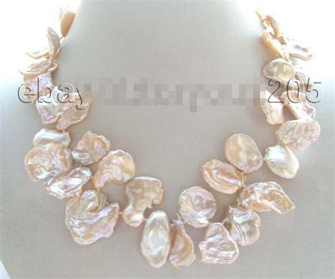 Free Shipping Natural 25mm Pink Reborn Keshi Petal Pearl Necklace