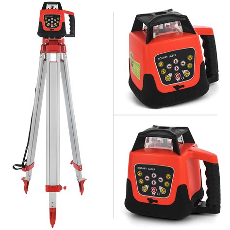 Red Rotary Laser Level M Tripod M Staff Kit Rotating Outdoor M