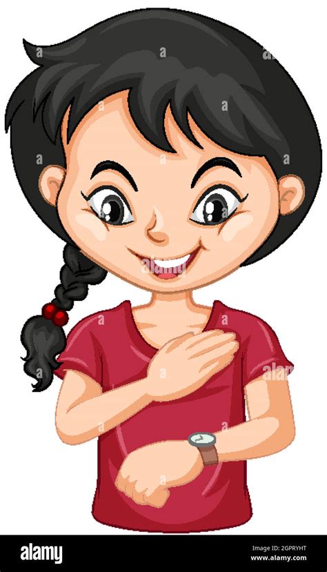 Girl Cartoon Character Looking At Wrist Watch Stock Vector Image Art