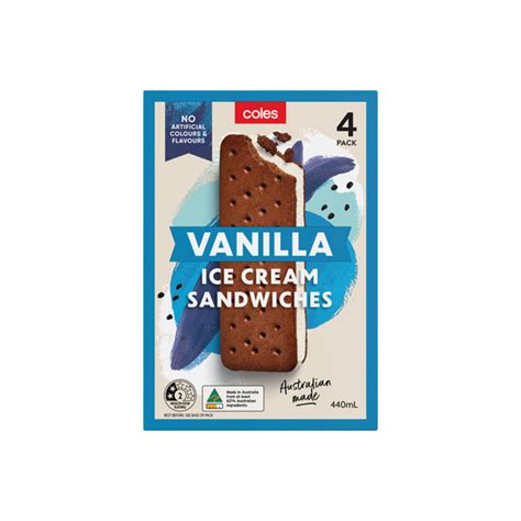 Buy Coles Vanilla Ice Cream Sandwich 4 Pack 440mL Coles