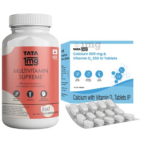 Combo Pack Of Tata 1mg Multivitamin Supreme Zinc Calcium And Vitamin D Capsule 60 And Tata 1mg