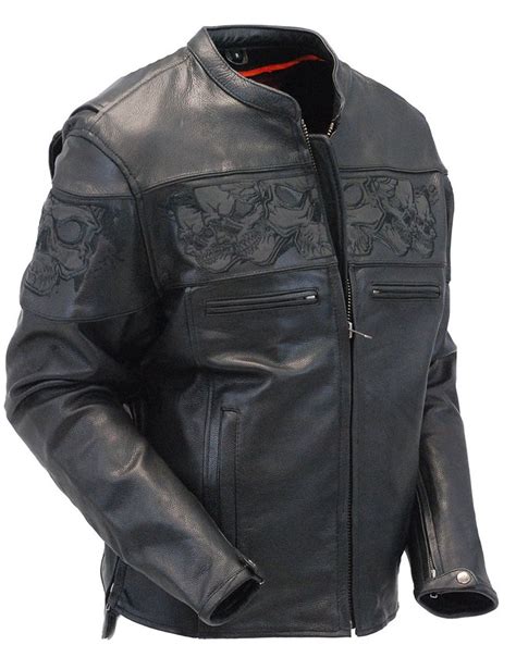 Handmade Men Naked Leather Reflective Skull Jacket Biker Leather
