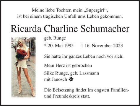 Traueranzeigen Von Ricarda Charline Schumacher Trauer Anzeigen De