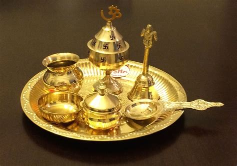 Brass Pooja Arthi Plate Pure Brass Arti Thali 7 piece Puja Room decora ...