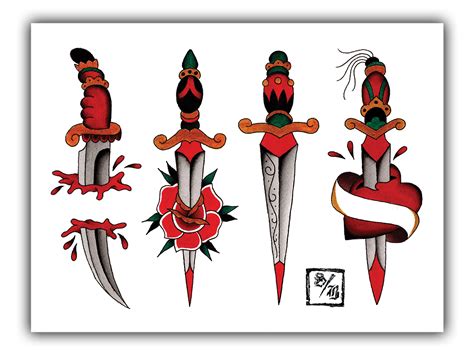 American Traditional Dagger Tattoo Designs