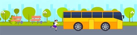 Premium Vector Teenager Girl Running To Catch School Bus Hurry Up