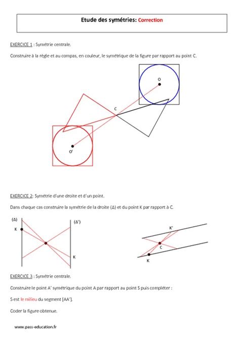 Symétrie centrale 5ème Evaluation à imprimer Pass Education