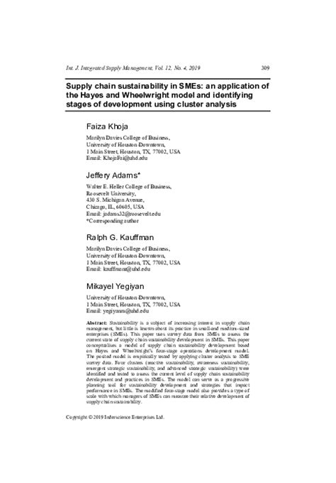 Pdf Supply Chain Sustainability In Smes An Application Of The Hayes And Wheelwright Model And