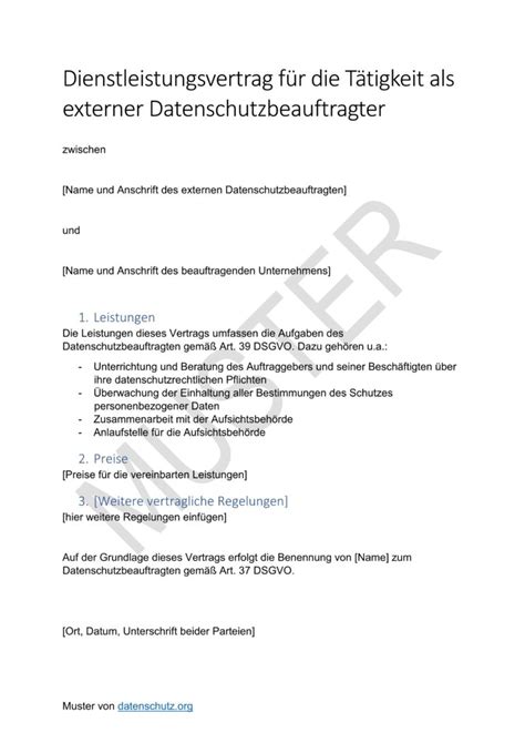 Externer Datenschutzbeauftragter Vertrag Datenschutz