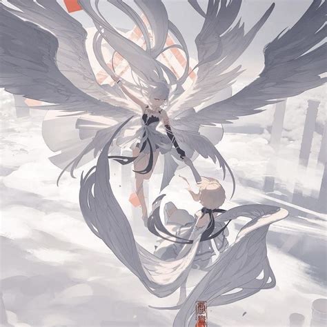 An Anime Character With Wings Flying Through The Air