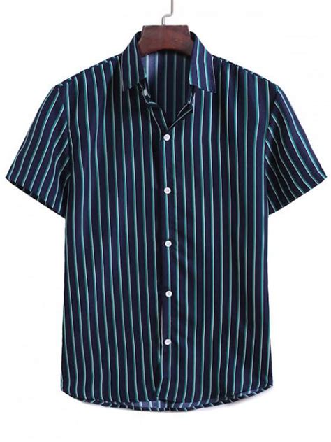 43 Off 2021 Vertical Stripes Casual Shirt In Midnight Blue Zaful