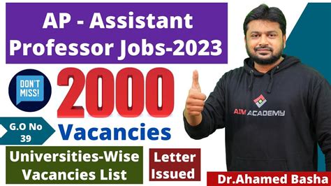 Assistant Professors Vacancies List Letter Issued G O No